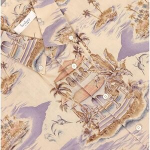 Turnbury Shirt Mens Large Beige Purple Linen Cotton Aloha Hawaiian Camp Island